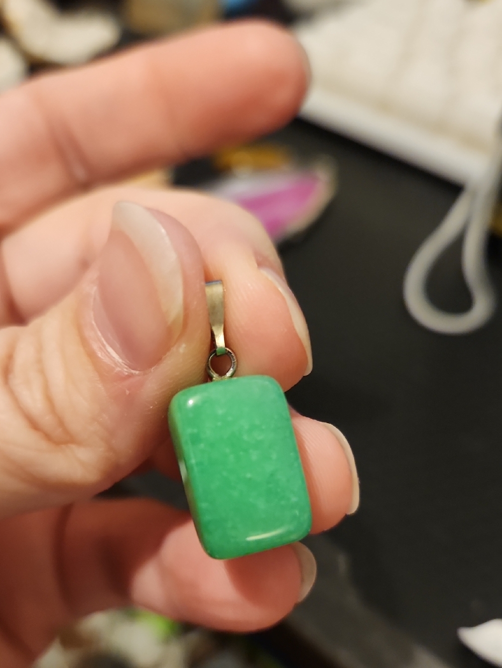 Chic Green Aventurine Rhomboidal Pendant